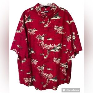 Mens Puritan short sleeve button down Size 2XL Red with sword fish 100% Cotton